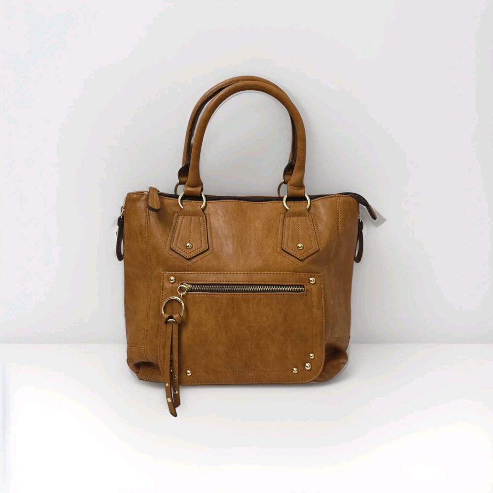 Apt. 9 Tan Faux Leather Satchel Handbag Double Handle Zip Pocket Purse